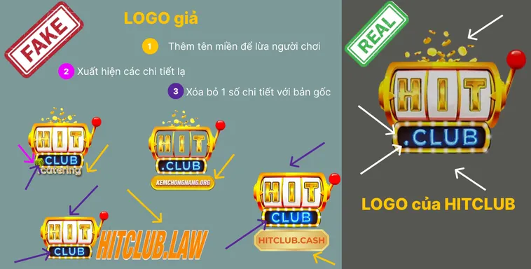 Trang chủ Hit.Club thật có giao diện gọn gàng, bố cục cân đối, còn trang giả Hit.Club thường lộn xộn và thiếu chi tiết.